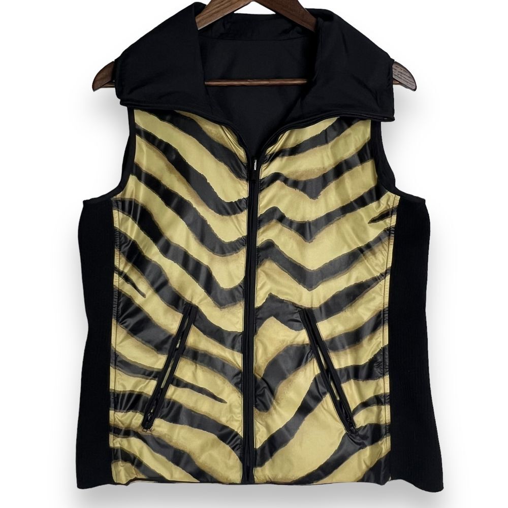 Lauren Ralph‎ Lauren Puffer Vest Reversible Black Tan Animal TIger Print Size M